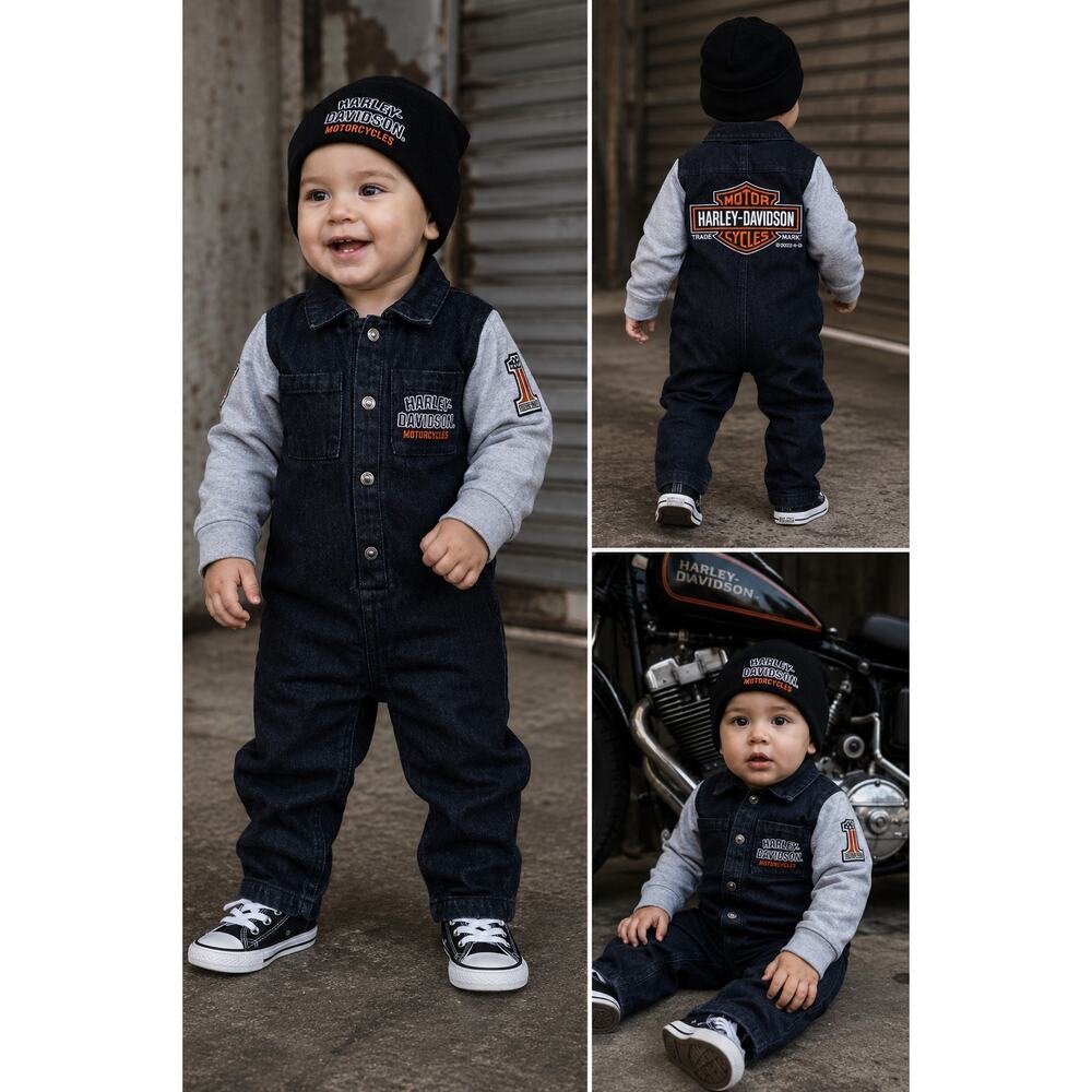 Harley-Davidson Infant Denim Coverall Romper 18-24M One Piece NWT
